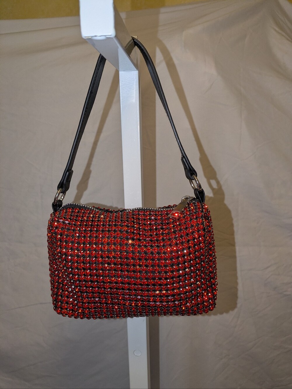 Expressions NYC Red Rhinestone Crossbody Evening Mini Bag Sparkle Glam NWOT'S